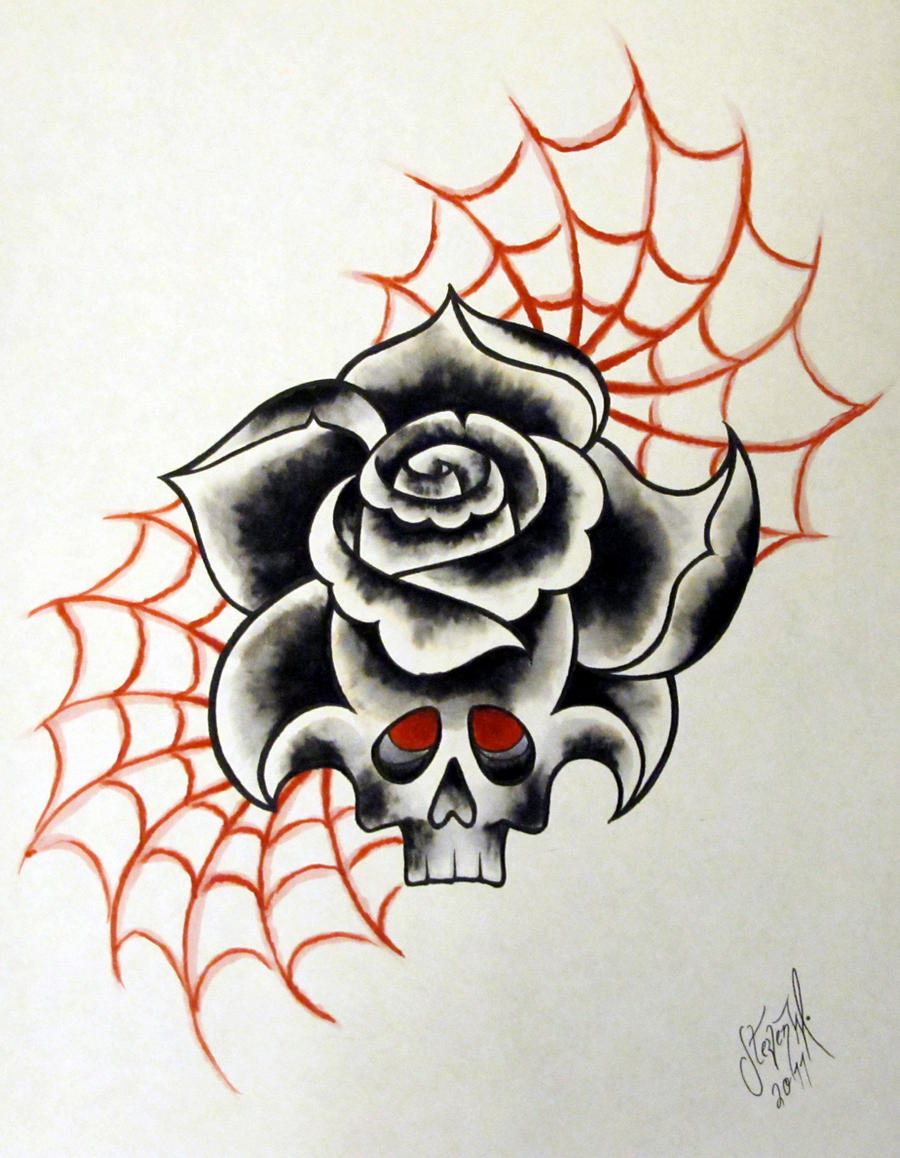 An original rose and skull drawing made by StevenWorthey in 2011.