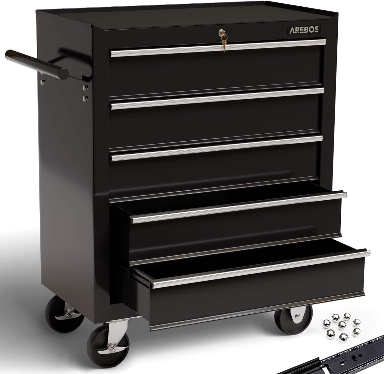Product view: Arebos · black five-drawer cabinet
