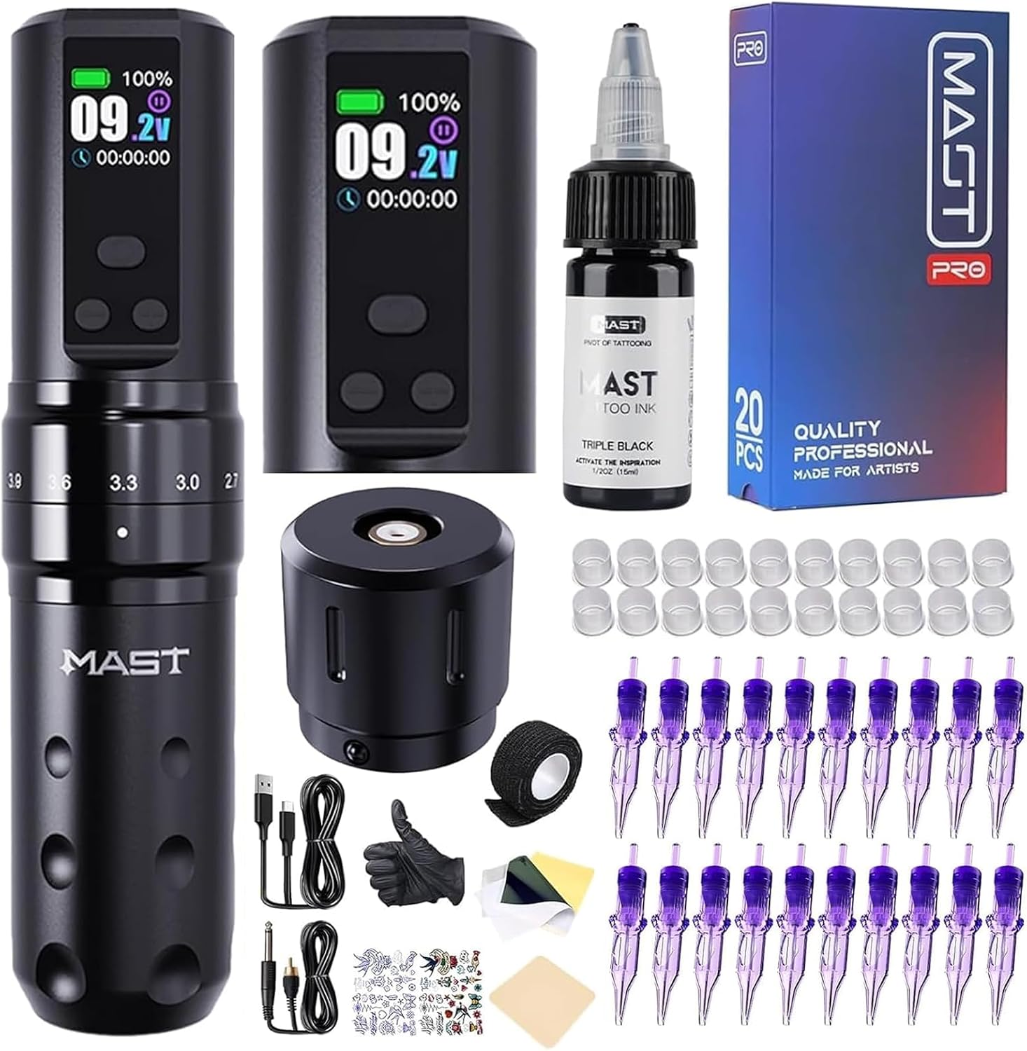 Mast Fold2 Pro · black wireless tattoo machine · product image