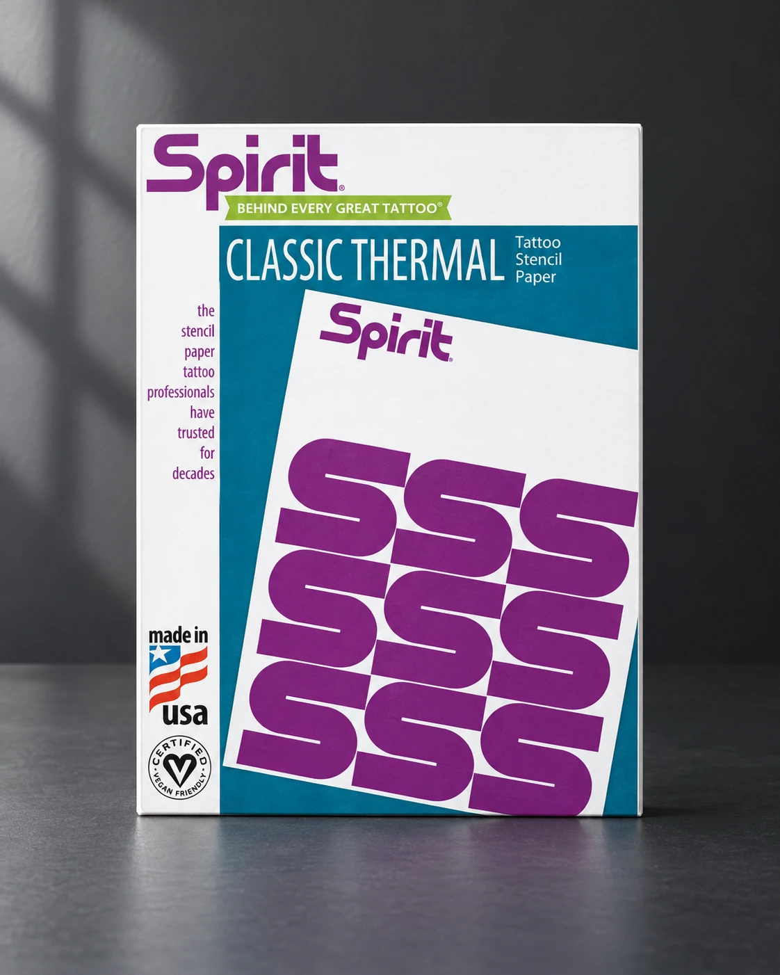 Spirit Classic · 100 thermal transfer sheets in a minimalist studio