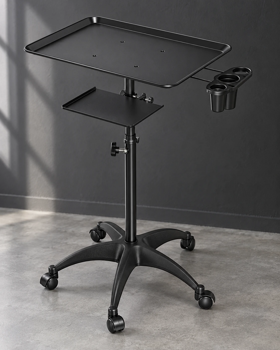 ZHOOGE · rolling workstation tray in a minimalist studio