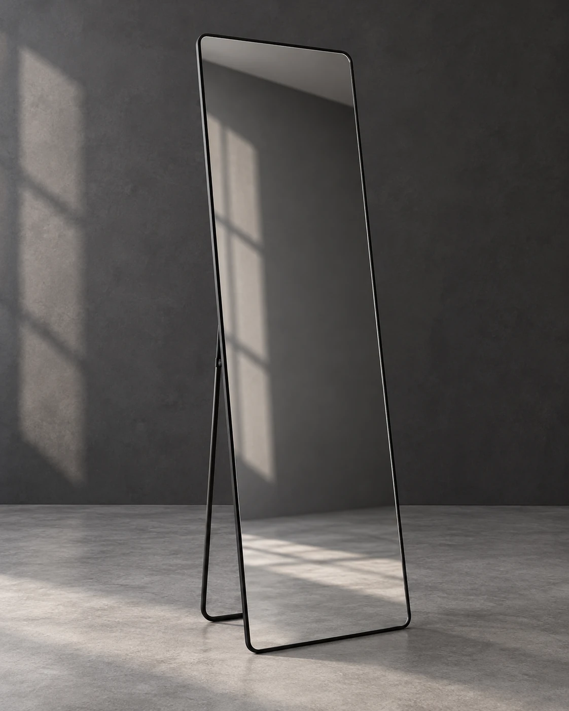 SONGMICS BERIT · black rectangular mirror, 160 × 50 cm in a minimalist studio