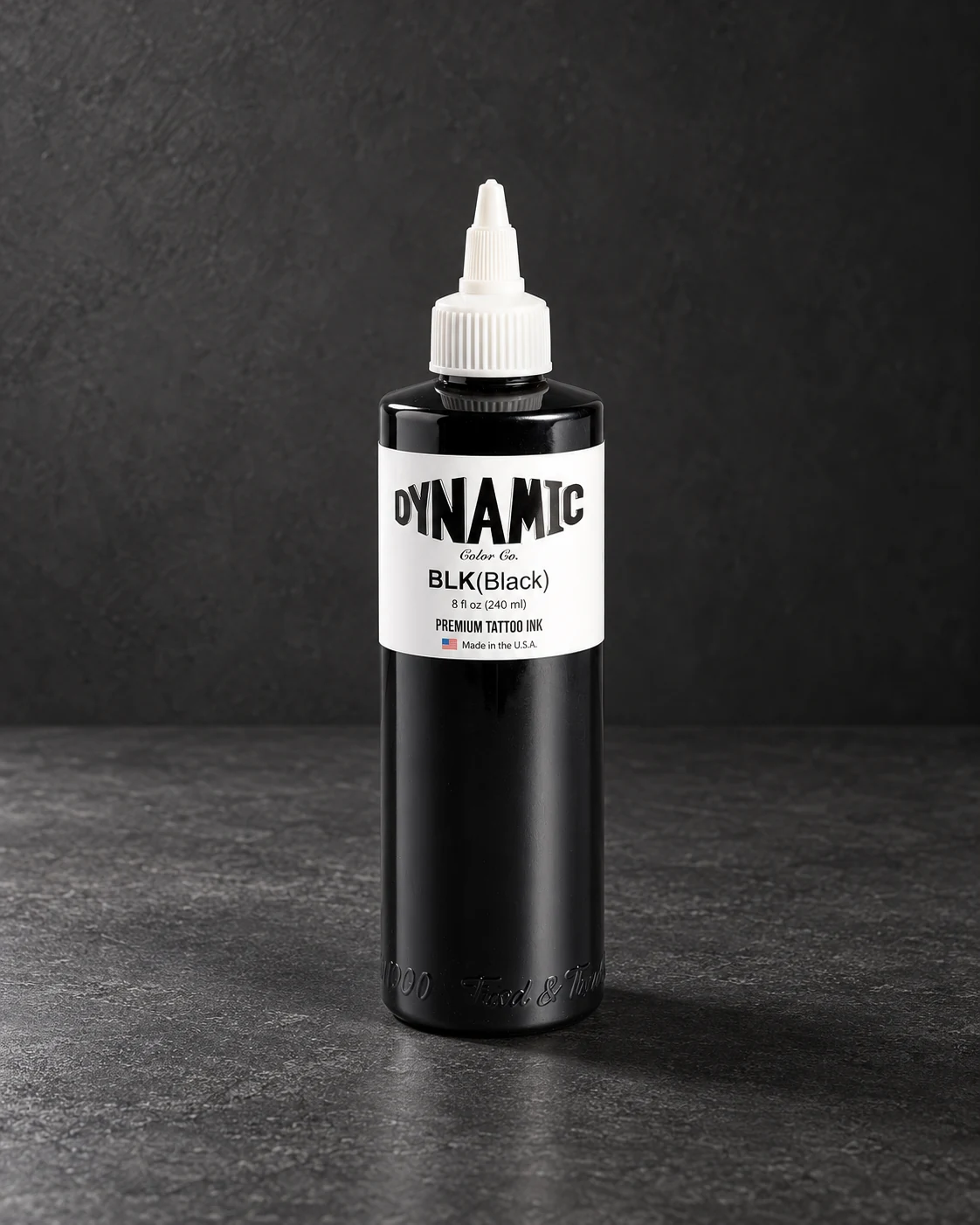 Dynamic BLK · 240 ml black ink on a minimalist workstation